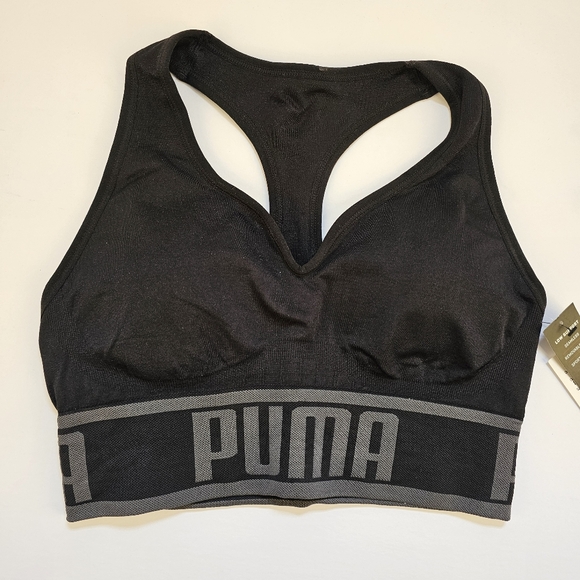 NWT Puma black and grey nylon elastane blend seamless training sports bra size S - Picture 2 of 5